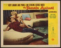 8t315 FEMALE ANIMAL LC #2 '58 Jane Powell about to kiss George Nader on sectional couch!
