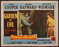 8t334 GARDEN OF EVIL LC #2 '54 Richard Widmark in doorway watches Susan Hayward cooking!