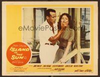 8t404 ISLAND IN THE SUN LC #8 '57 Harry Belafonte grabs Dorothy Dandridge by the chin!