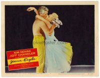 8t414 JEANNE EAGELS LC #4 '57 best romantic close up of Kim Novak & Jeff Chandler kissing!