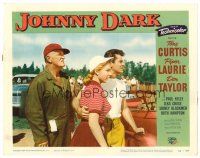 8t418 JOHNNY DARK LC #4 '54 Tony Curtis, Piper Laurie & Joe Sawyer standing at racetrack!