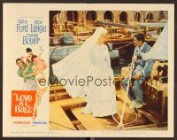 8t465 LOVE IS A BALL LC #6 '63 Glenn Ford talking to Hope Lange in wedding dress on boat!
