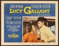 8t467 LUCY GALLANT LC #1 '55 close up of cowboy Charlton Heston grabbing Jane Wyman!