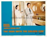 8t485 MAN WITH THE GOLDEN GUN LC #1 '74 sexy Maud Adams points gun at Roger Moore as James Bond!