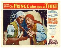 8t568 PRINCE WHO WAS A THIEF LC #4 '51 c/u of turbaned Tony Curtis talking to Everett Sloane!