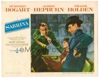 8t611 SABRINA LC #5 '54 Humphrey Bogart & William Holden stand by Audrey Hepburn in cool car!