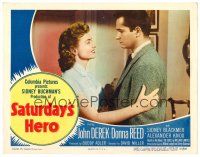 8t618 SATURDAY'S HERO LC #4 '51 close up of football player John Derek & pretty Donna Reed!