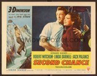 8t624 SECOND CHANCE LC #5 '53 3-D, c/u of Robert Mitchum & Linda Darnell in cable car!