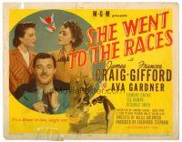 8t110 SHE WENT TO THE RACES TC '45 James Craig, Ava Gardner, horse race betting, cool art!