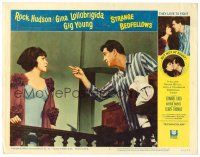 8t676 STRANGE BEDFELLOWS LC #5 '65 Gina Lollobrigida & Rock Hudson love to fight, but not at night!