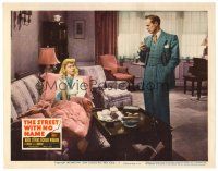 8t679 STREET WITH NO NAME LC #7 '48 smoking Richard Widmark looks down at Barbara Lawrence on couch!