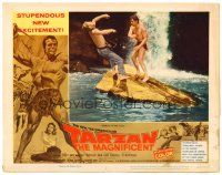 8t704 TARZAN THE MAGNIFICENT LC #1 '60 barechested Gordon Scott knocks guy off rock by waterfall!