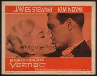 8t756 VERTIGO LC #2 '58 Alfred Hitchcock, super c/u of James Stewart kissing blonde Kim Novak!