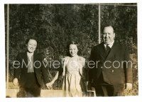 8w089 ALFRED HITCHCOCK 5.25x7.25 still '42 standing arm-in-arm w/ wife & daughter on Saboteur set!