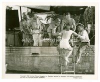 8w214 CREATURE FROM THE BLACK LAGOON 8x10 still '54 Carlson & four men help Julia Adams into boat!