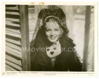 8w234 DEVIL IS A WOMAN 8x10 still '35 close smiling portrait of Marlene Dietrich with cool veil!