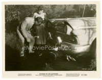 8w401 INVASION OF THE SAUCER MEN 8x10 still '57 man & woman look at body under car!