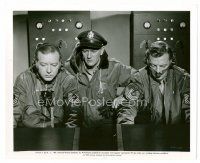 8w419 JET PILOT 8x10 still '57 John Wayne with Bill Erwin & Harry Lauter look for missing plane!