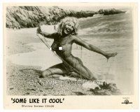 8w626 SOME LIKE IT COOL 8x10 still '61 directed by Michael Winner, sexy naked girl caught in net!