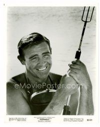 8w684 THUNDERBALL 8x10 still '65 close up of Sean Connery as James Bond holding spear gun!