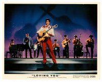 8w037 LOVING YOU color 8x10 still '57 full-length Elvis Presley performing on stage with band!