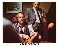 8w057 STING 8x10 mini LC #4 '74 con man Paul Newman about to prove he's a better poker cheat!