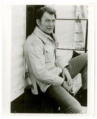 8x209 JACK PALANCE 8x10 still '80s close up of the star smiling & sitting on stairs!
