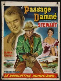 8y476 FAR COUNTRY Belgian '55 different art of James Stewart with rifle, directed by Anthony Mann!