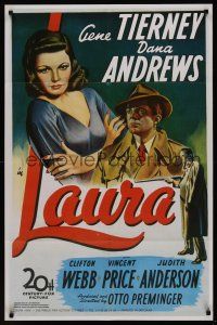 8y514 LAURA French R90s art of Dana Andrews & sexy Gene Tierney, Otto Preminger!
