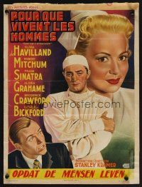 8y532 NOT AS A STRANGER Belgian '55 art of Robert Mitchum, Olivia De Havilland, Frank Sinatra!