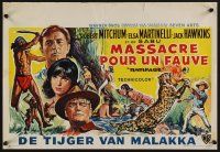 8y544 RAMPAGE Belgian '63 Robert Mitchum & Elsa Martinelli in the African jungle, cool art!