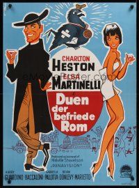 8y293 PIGEON THAT TOOK ROME Danish '63 Lundvald art of Charlton Heston & sexy Elsa Martinelli!