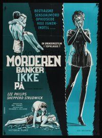 8y310 VIOLENT MIDNIGHT Danish '63 Seemann art of barely clothed woman in peril!