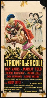 8y715 HERCULES VS. THE GIANT WARRIORS Italian locandina '64 Casaro art of Hercules fighting!