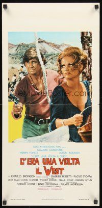 8y741 ONCE UPON A TIME IN THE WEST Italian locandina '68 Leone, image of Cardinale & Bronson!