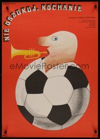 8y113 DON'T CHEAT, MY DEAR Polish 23x33 '74 Joachim Hasler, wacky soccer football artwork!