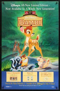 8z052 BAMBI video 1sh R97 Walt Disney cartoon deer classic, great art with Thumper & Flower!