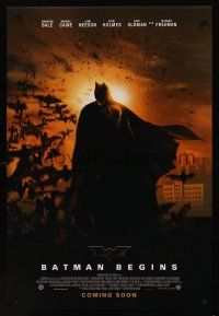 8z072 BATMAN BEGINS coming soon advance DS 1sh '05 Christian Bale as the Caped Crusader!