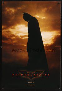 8z073 BATMAN BEGINS teaser 1sh '05 great image of Christian Bale as the Caped Crusader!