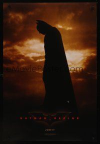 8z074 BATMAN BEGINS teaser DS 1sh '05 great image of Christian Bale as the Caped Crusader!