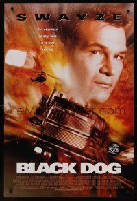 8z118 BLACK DOG DS 1sh '98 fiery action image of Patrick Swayze as truck driver w/big rigs!