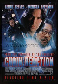 8z214 CHAIN REACTION style A advance DS 1sh '96 action image of Keanu Reeves, Morgan Freeman!
