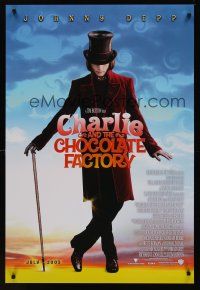 8z220 CHARLIE & THE CHOCOLATE FACTORY advance DS 1sh '05 Johnny Depp as WIlly Wonka, Tim Burton!