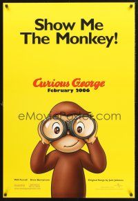 8z286 CURIOUS GEORGE teaser DS 1sh '06 Will Ferrell & Drew Barrymore, art of cute monkey!