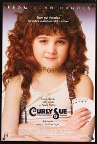 8z287 CURLY SUE 1sh '91 John Hughes, close-up of young con artist Alisan Porter holding 4 aces!