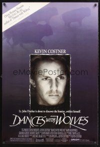 8z296 DANCES WITH WOLVES DS book tour style 1sh '90 Kevin Costner, cool image of buffalo!