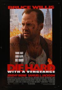 8z327 DIE HARD WITH A VENGEANCE style B 1sh '95 cool close-up of beaten cop Bruce Willis!