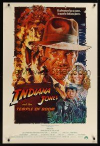 8z539 INDIANA JONES & THE TEMPLE OF DOOM 1sh '84 cool art of Harrison Ford by Drew Struzan!