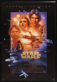 8z716 STAR WARS style B advance 1sh R97 George Lucas classic sci-fi epic, great art by Struzan!