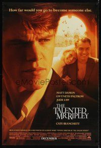 8z727 TALENTED MR. RIPLEY advance DS 1sh '99 Matt Damon, Jude Law, Gwyneth Paltrow!